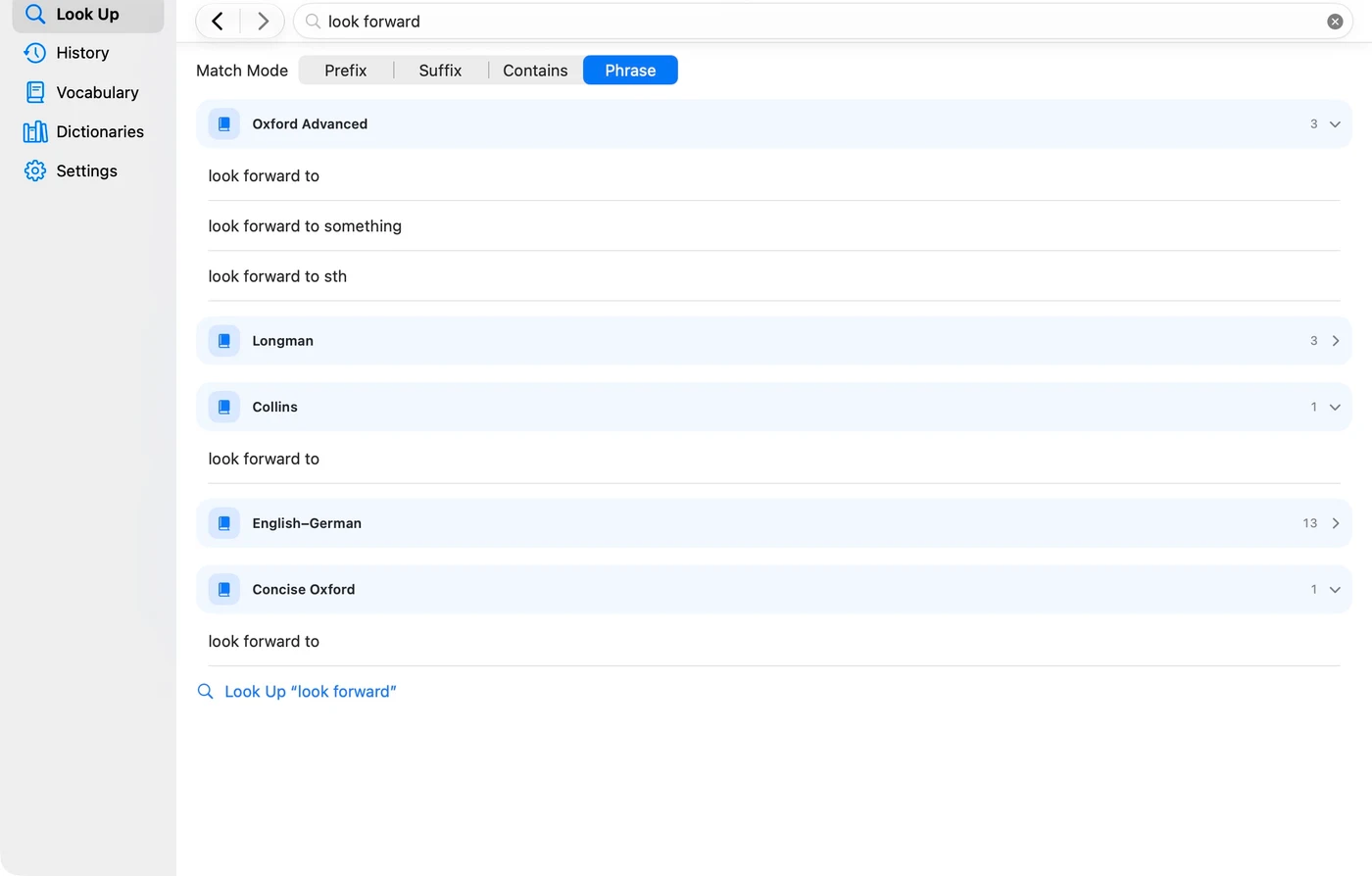 One search, multiple dictionaries