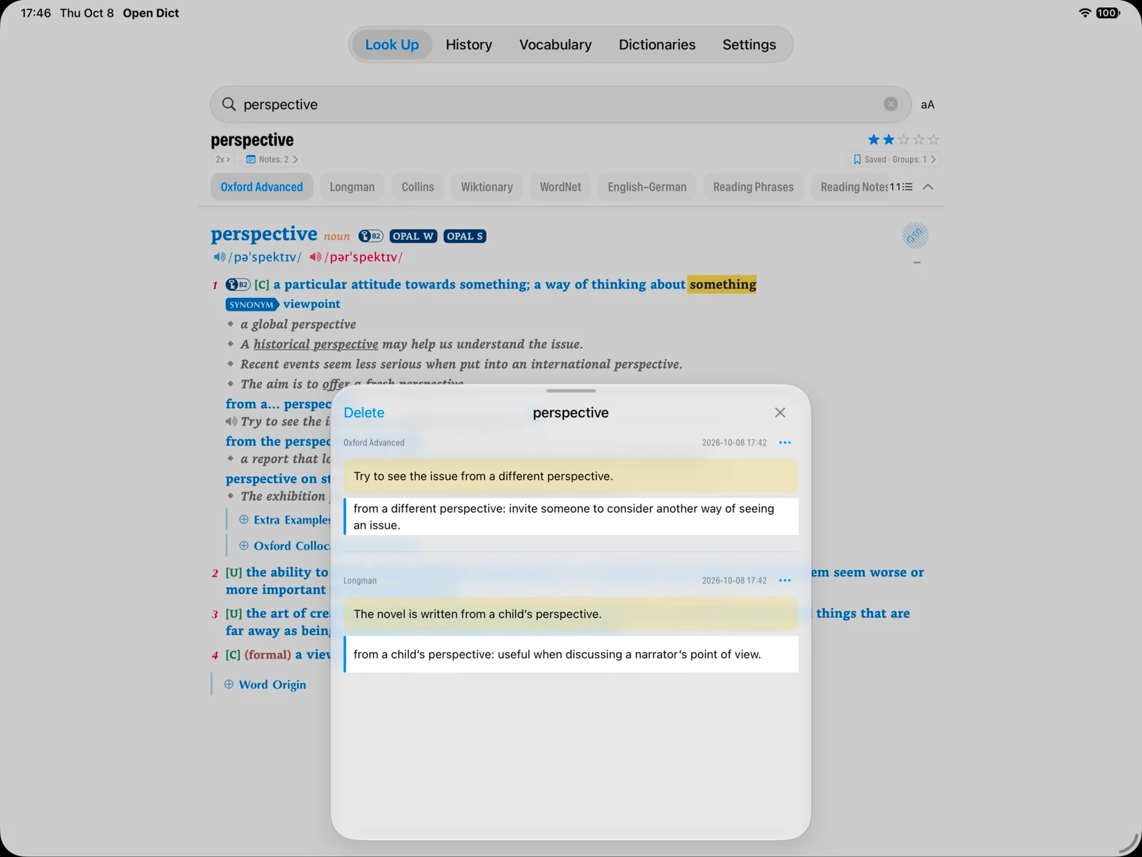 Open Dict · iPad · Look up here, review anywhere